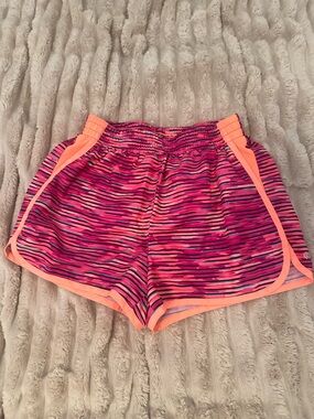 Champion Pink & Neon Peach Striped Athletic Shorts